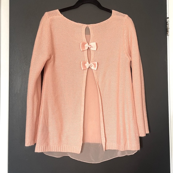 QED London Pink Sweater With Bow and Sheer Back Detail - Size Small. - Picture 1 of 4